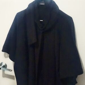 Black fleece poncho with attached scarf